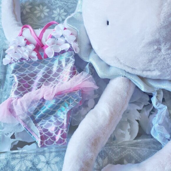 NWT Floatimini Mermaid Petal pink & blue ruffle one piece swimsuit - Picture 2 of 11